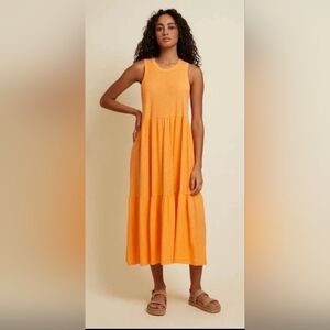Nation Ltd. Melissa Tiered Tank Midi Dress Size S 100% Pima Cotton Peru Orange